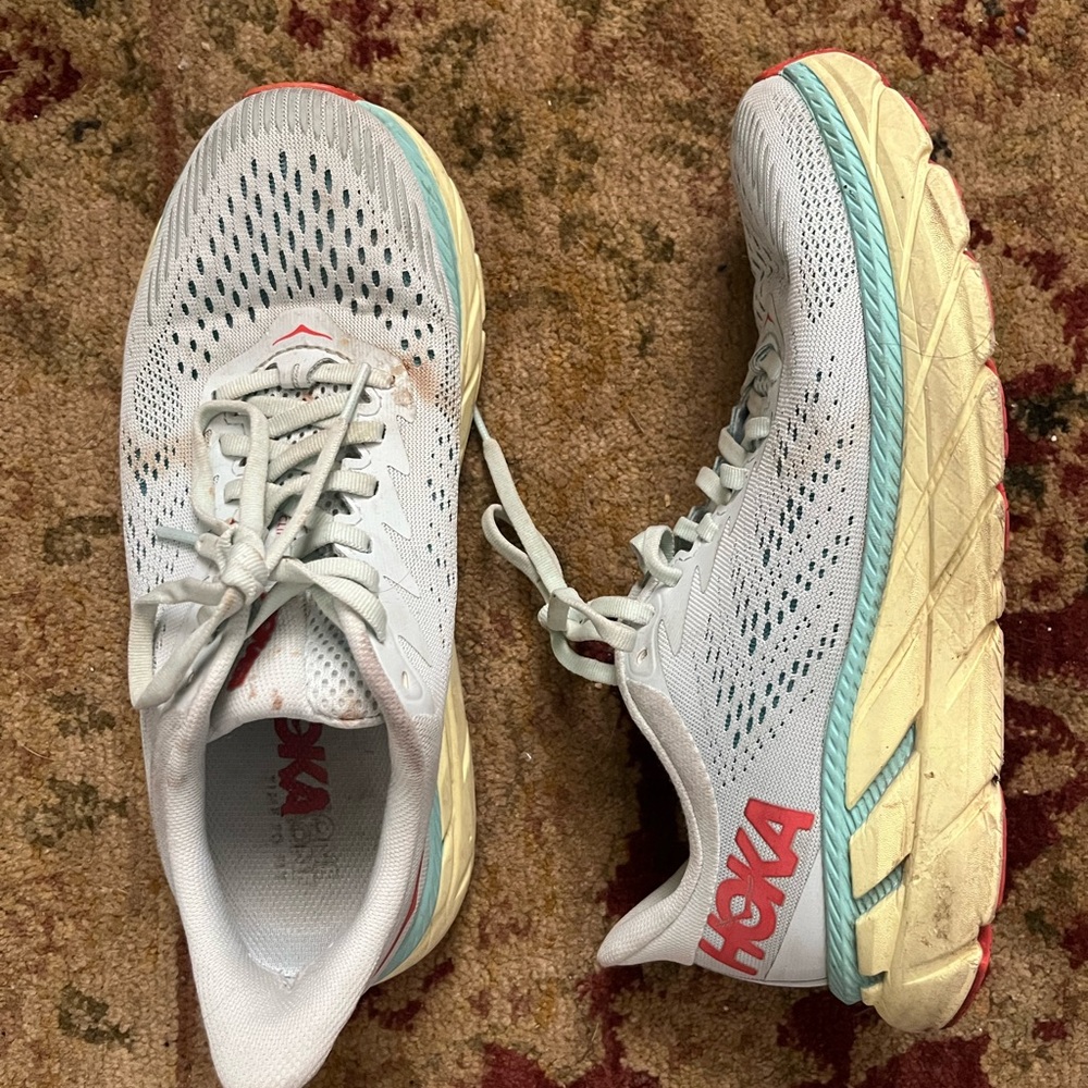 Hoka Women's Athletic Shoes - White and Red with Teal Accents